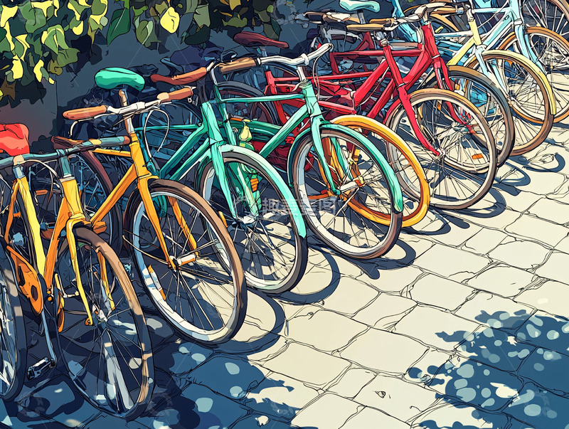 高清大图下载【趣麦麦图】色彩鲜艳的自行车排列