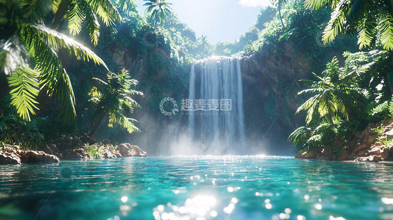 高清大图下载【趣麦麦图】热带雨林瀑布景色
