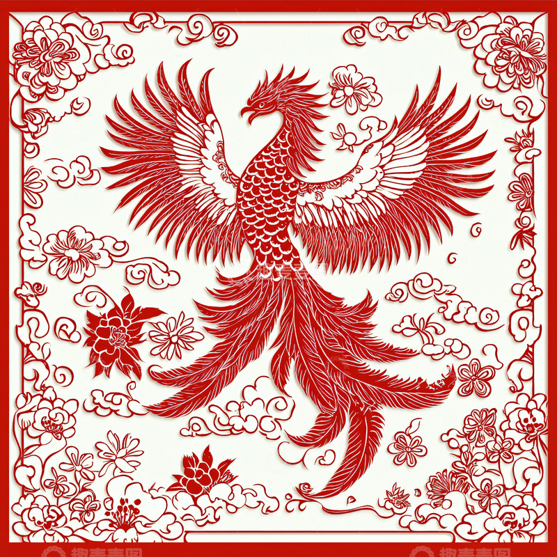 高清大图下载【趣麦麦图】红凤凰纹样