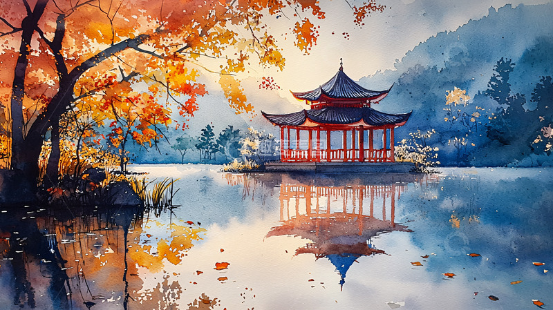 高清大图下载【趣麦麦图】秋景水墨画