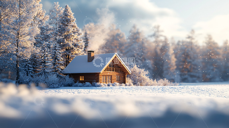 高清大图下载【趣麦麦图】冬日雪景下的木屋