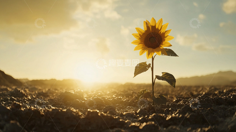 高清大图下载【趣麦麦图】向日葵日落田野