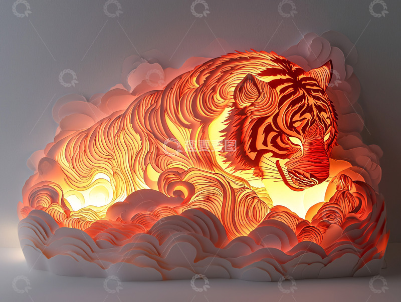 高清大图下载【趣麦麦图】燃烧特效的老虎艺术品