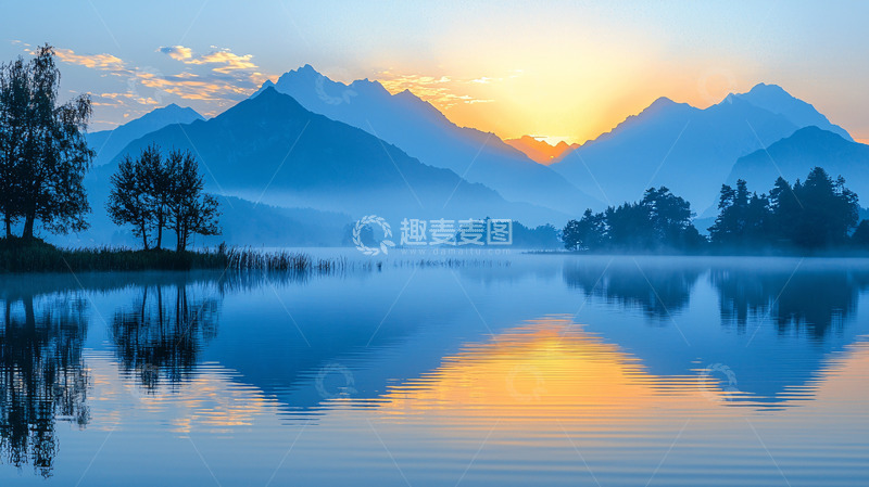 高清大图下载【趣麦麦图】清晨湖光山色