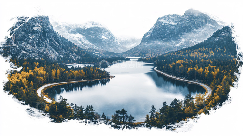 高清大图下载【趣麦麦图】宁静湖面山峦叠嶂