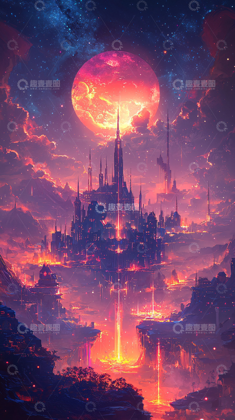 高清大图下载【趣麦麦图】奇幻星球上的红色城堡