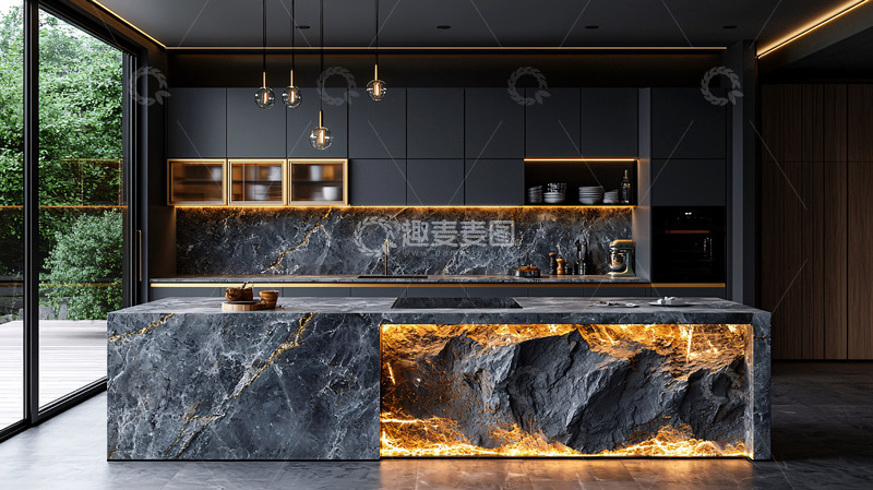 高清大图下载【趣麦麦图】现代化黑色大理石厨房