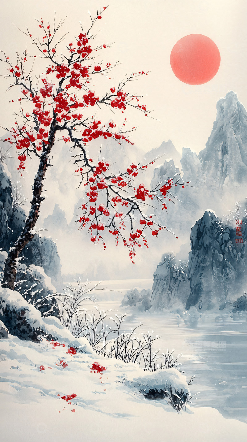 高清大图下载【趣麦麦图】红梅傲雪图