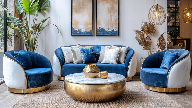 高清大图下载【趣麦麦图】豪华客厅蓝色沙发