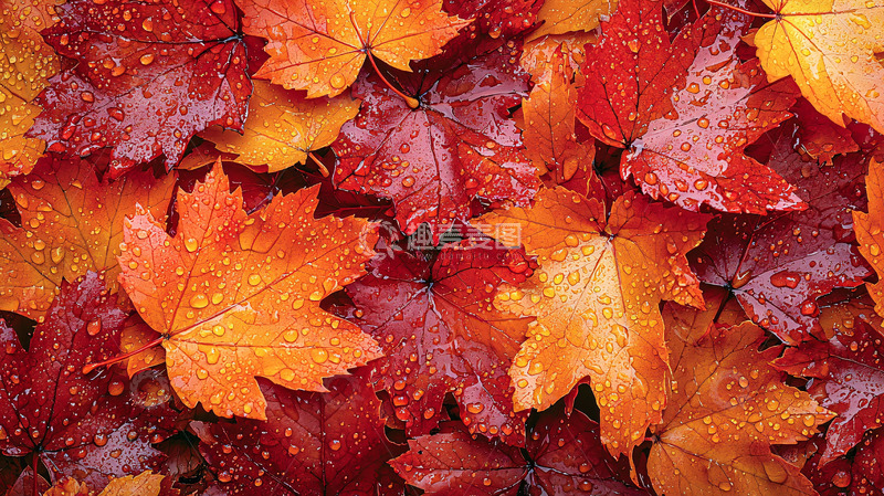 高清大图下载【趣麦麦图】色彩鲜艳的落叶特写