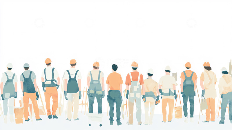 高清大图下载【趣麦麦图】工人们背影图