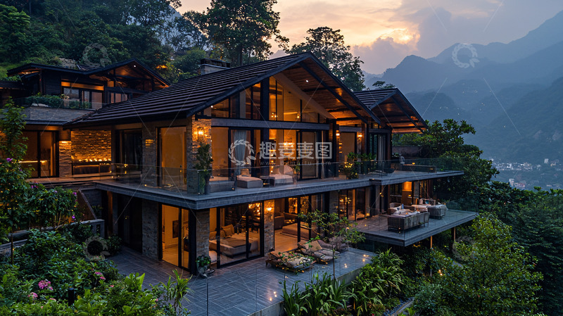高清大图下载【趣麦麦图】山顶别墅夜景