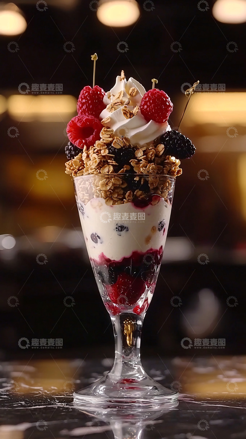 高清大图下载【趣麦麦图】美味浆果燕麦酸奶甜点