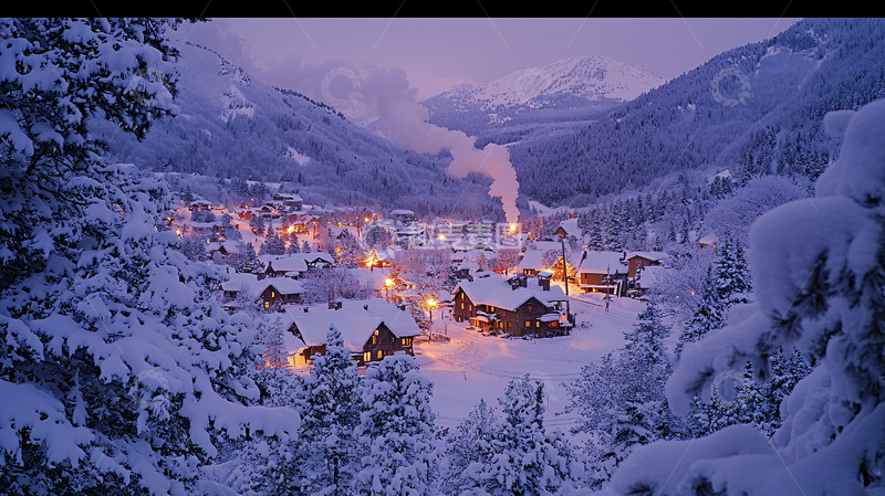 高清大图下载【趣麦麦图】雪山小镇夜景