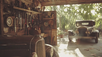 老式车库与老爷车