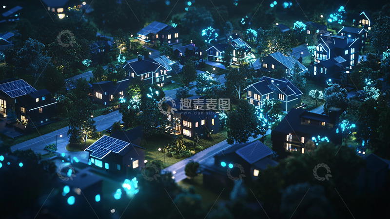高清大图下载【趣麦麦图】夜晚社区鸟瞰图