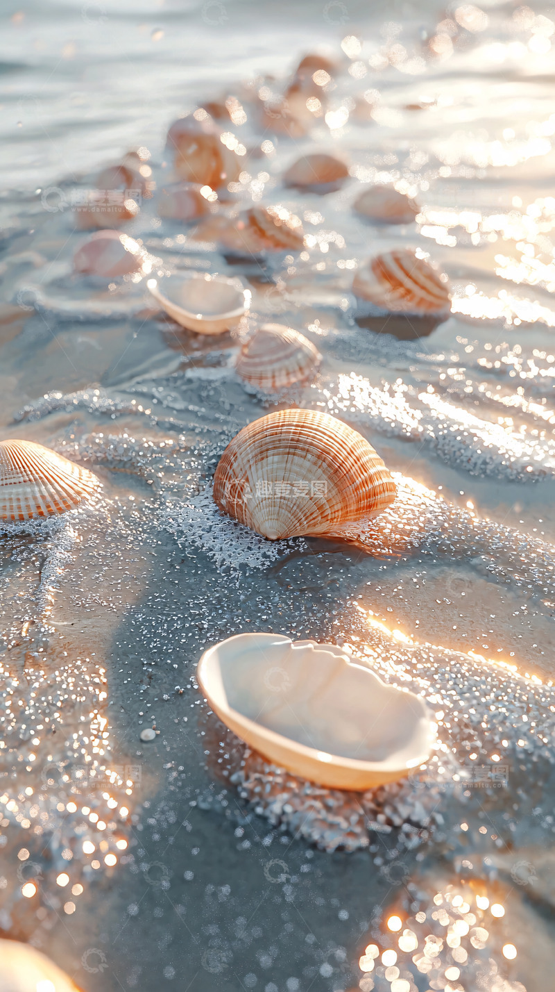 高清大图下载【趣麦麦图】海滩上排布着大量贝壳的景象