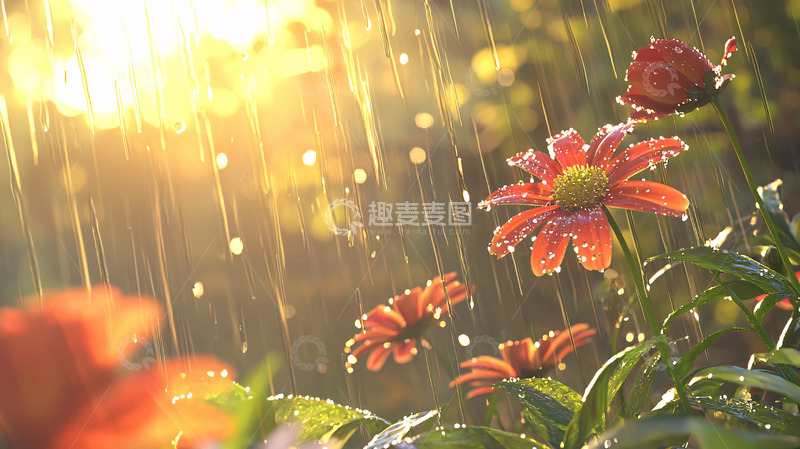 高清大图下载【趣麦麦图】雨中鲜花