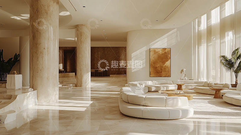 高清大图下载【趣麦麦图】米色调奢华酒店大堂