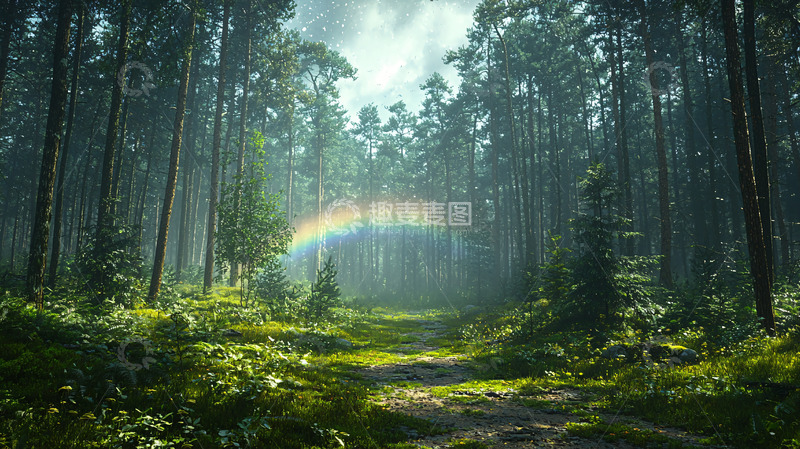 高清大图下载【趣麦麦图】森林彩虹小路