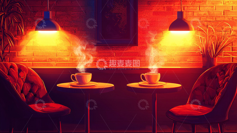 高清大图下载【趣麦麦图】温暖咖啡馆夜晚氛围