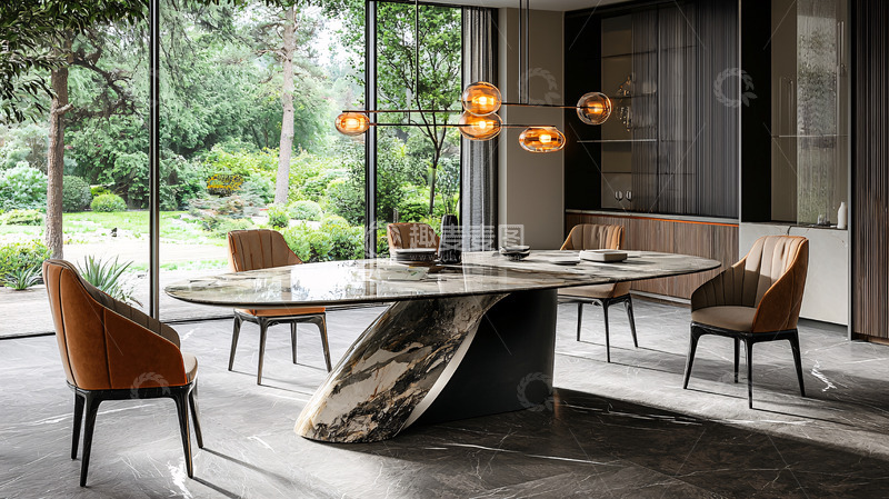 高清大图下载【趣麦麦图】现代极简风格大理石餐桌