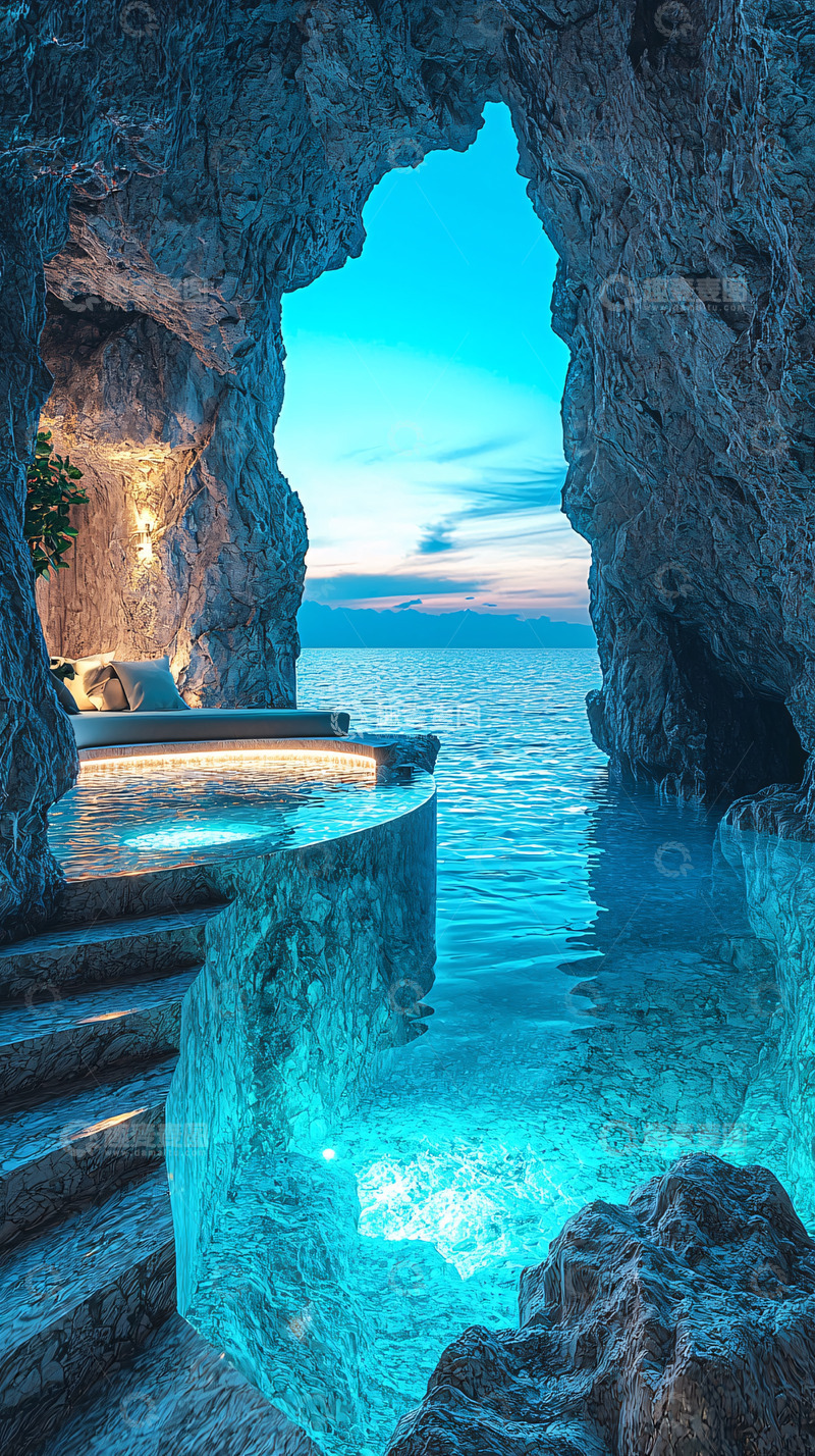 高清大图下载【趣麦麦图】海边洞穴泳池