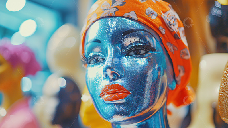 高清大图下载【趣麦麦图】蓝色金属感人头模特