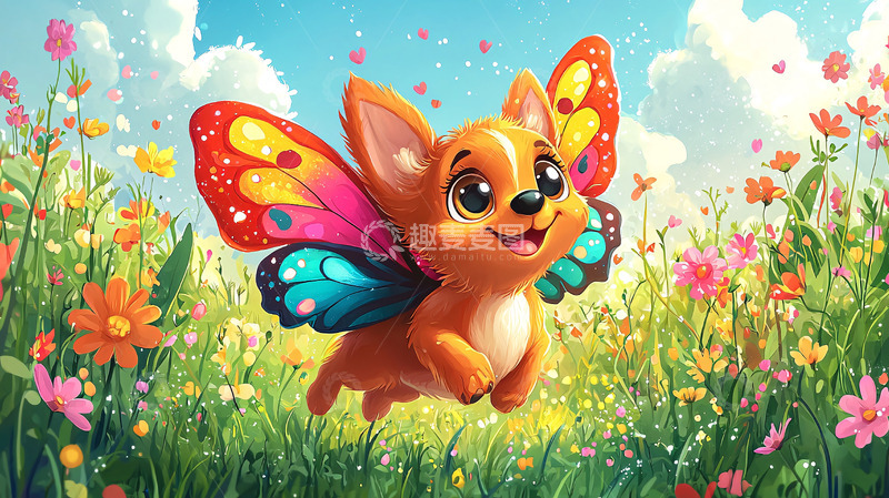 高清大图下载【趣麦麦图】可爱蝴蝶翅膀柯基犬