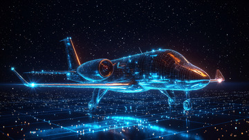 夜空中飞行的透明飞机