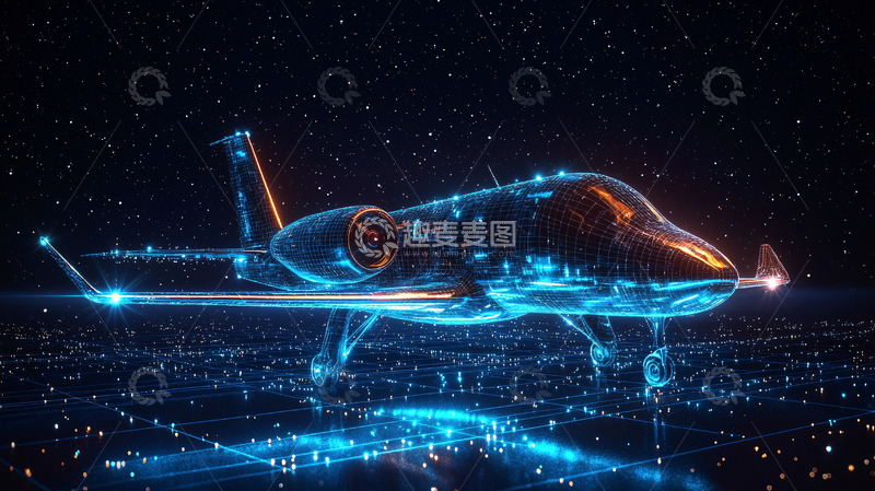 高清大图下载【趣麦麦图】夜空中飞行的透明飞机