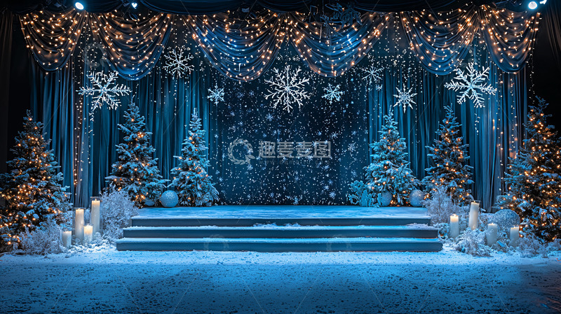 高清大图下载【趣麦麦图】蓝色冬日舞台背景