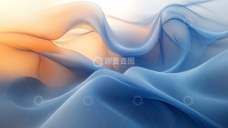 高清大图下载【趣麦麦图】轻柔飘逸的蓝色丝绸质感