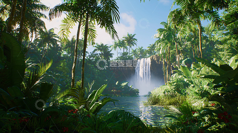 高清大图下载【趣麦麦图】热带雨林瀑布景观