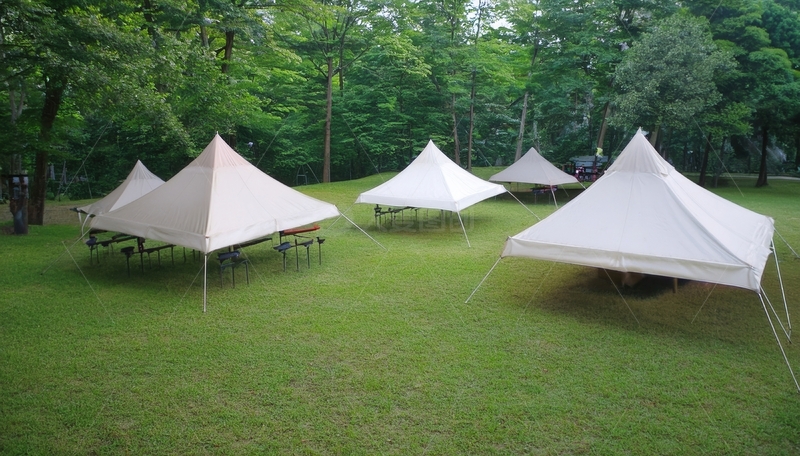 高清大图下载【趣麦麦图】林间绿地上错落的白色露营帐篷