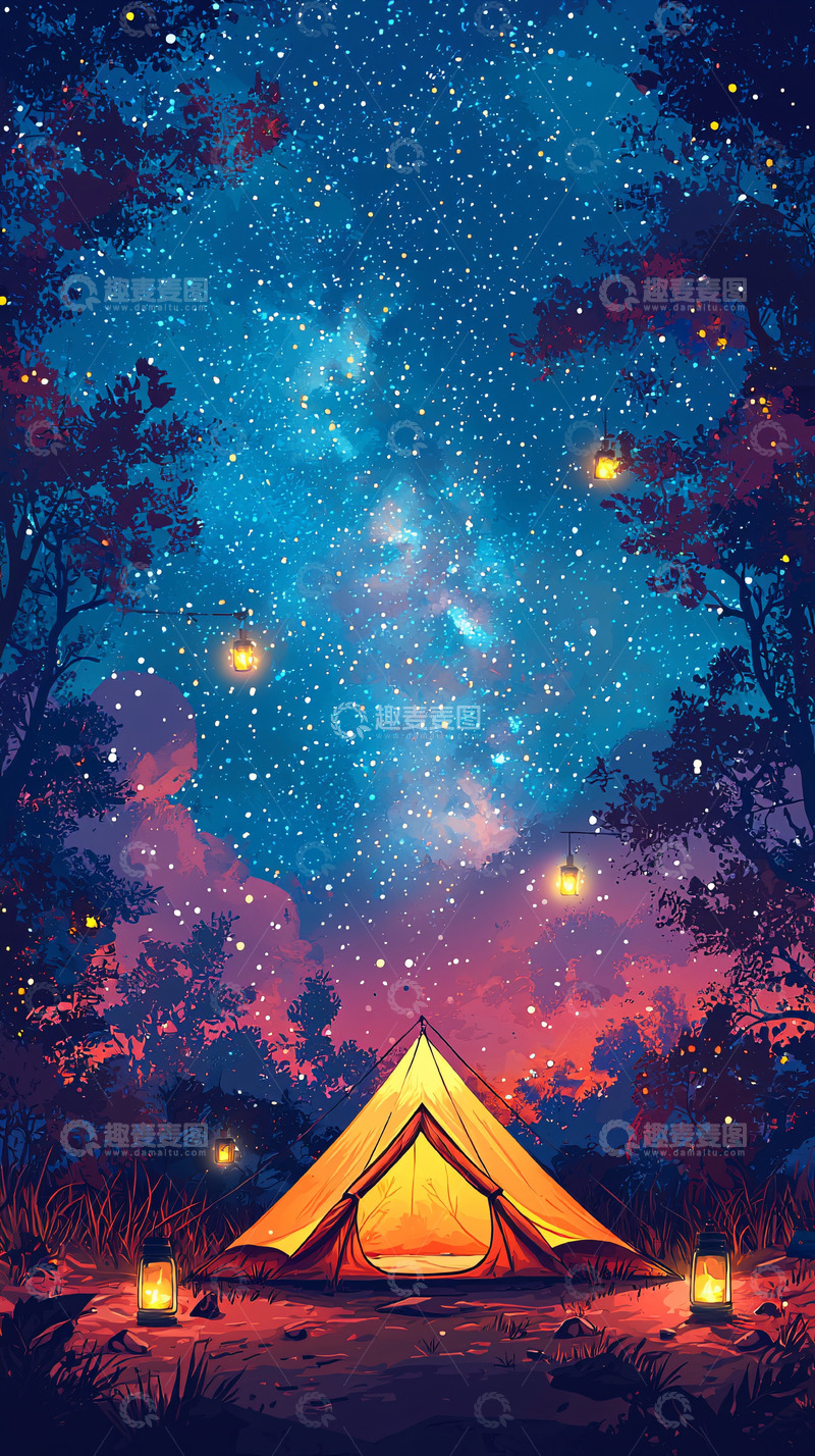 高清大图下载【趣麦麦图】星空下的帐篷露营