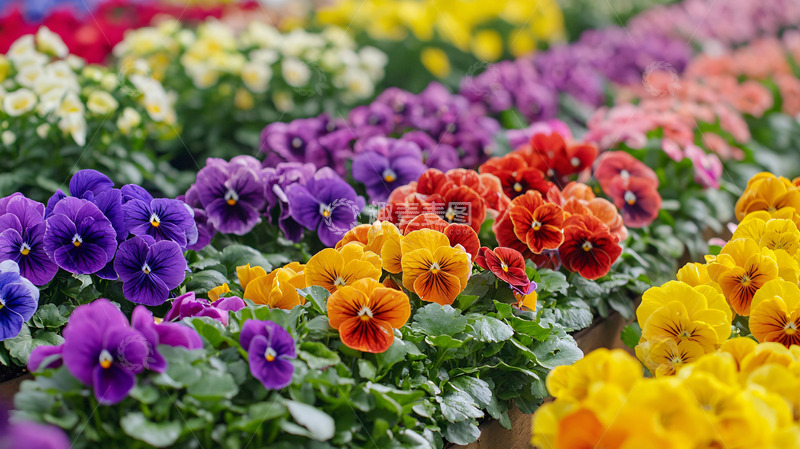 高清大图下载【趣麦麦图】彩虹般的三色堇花田