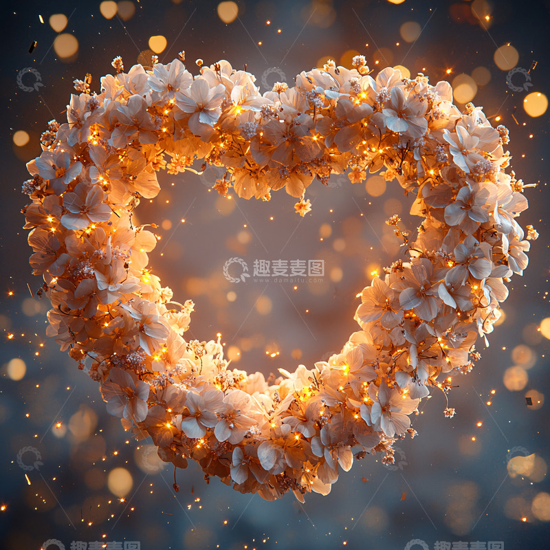 高清大图下载【趣麦麦图】发光的花朵爱心形状