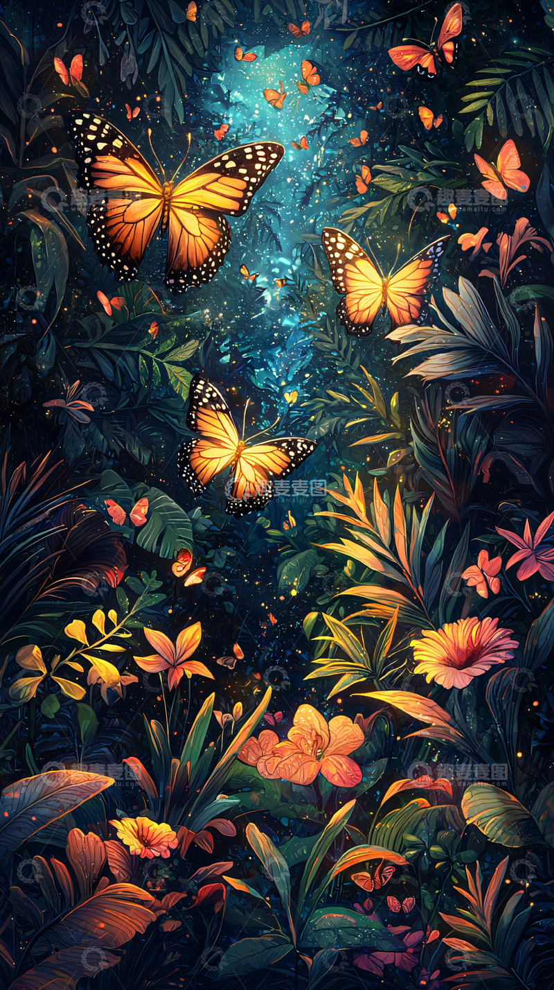 高清大图下载【趣麦麦图】梦幻蝴蝶雨林