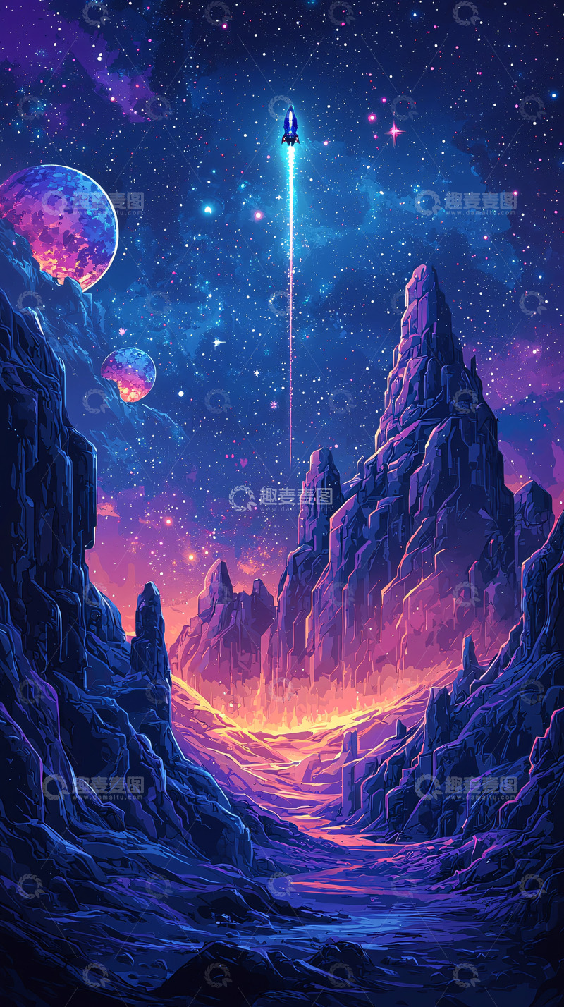 高清大图下载【趣麦麦图】奇幻宇宙星空飞船