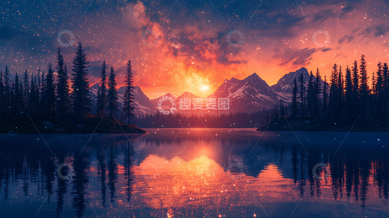 高清大图下载【趣麦麦图】日落湖光山色