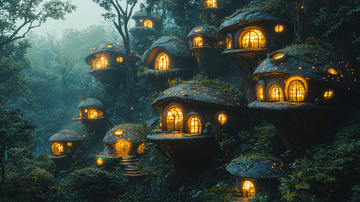 奇幻森林中的蘑菇小屋