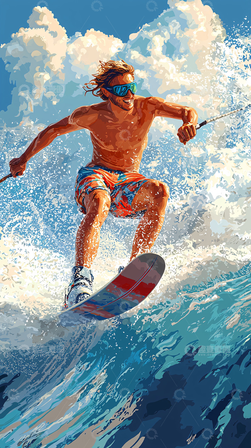高清大图下载【趣麦麦图】阳光下水上滑板运动