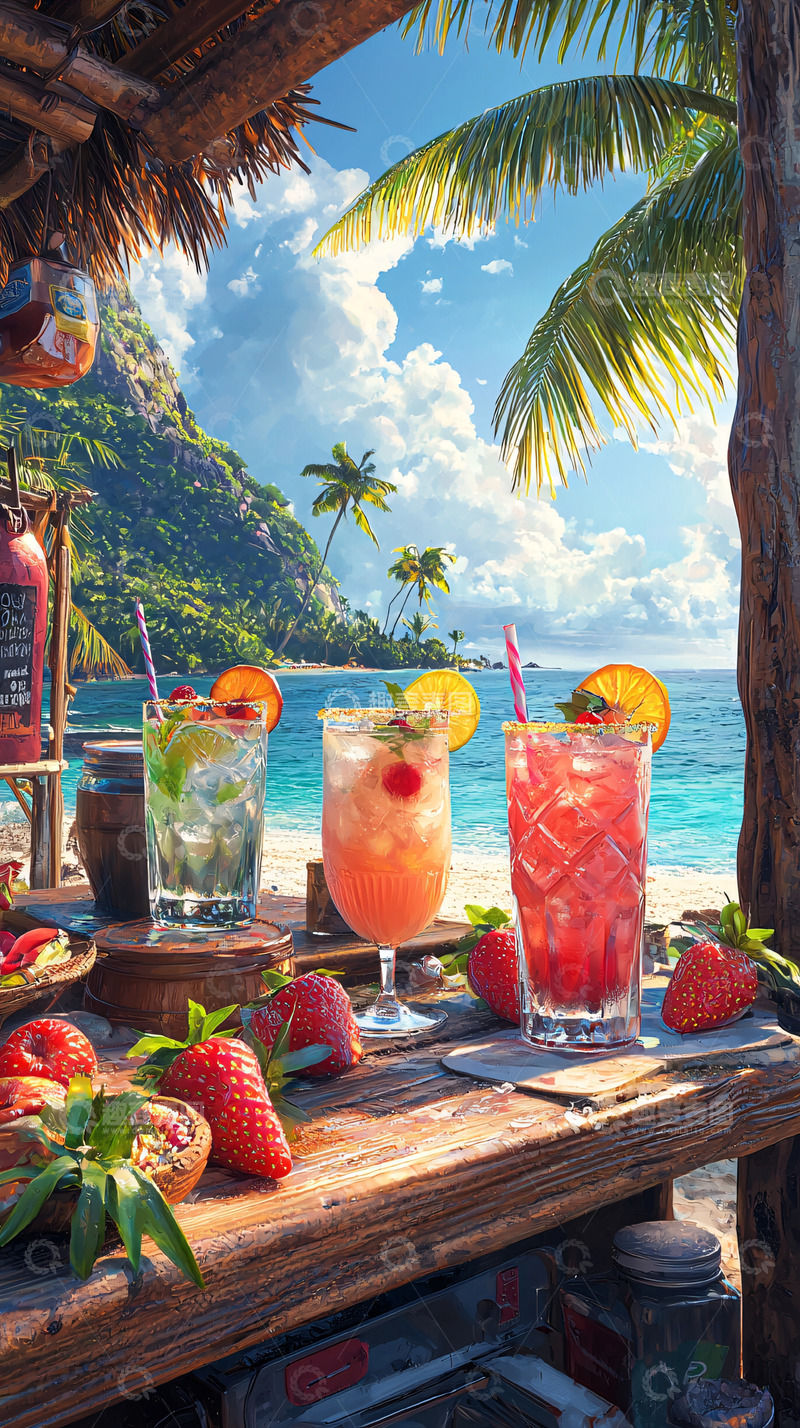 高清大图下载【趣麦麦图】海滩酒吧鸡尾酒