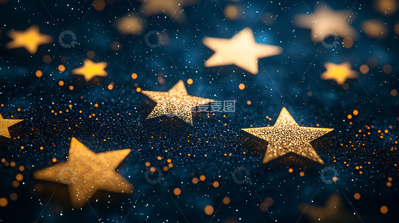 高清大图下载【趣麦麦图】深蓝色背景金色闪光星星