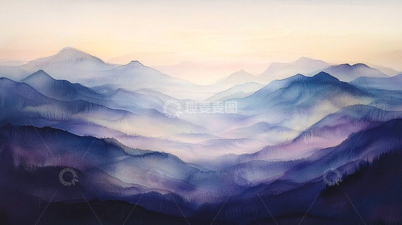 高清大图下载【趣麦麦图】水彩山脉景色
