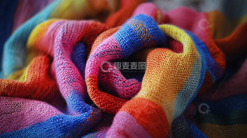 高清大图下载【趣麦麦图】彩虹条纹羊毛围巾
