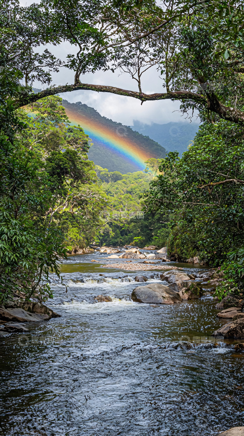 高清大图下载【趣麦麦图】彩虹瀑布雨林