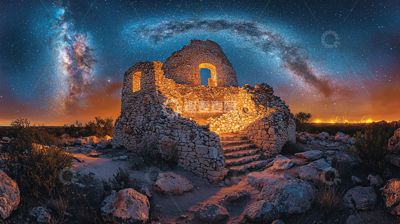 高清大图下载【趣麦麦图】星空下的古老废墟