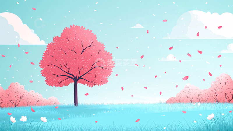 高清大图下载【趣麦麦图】粉色樱花树飘落场景